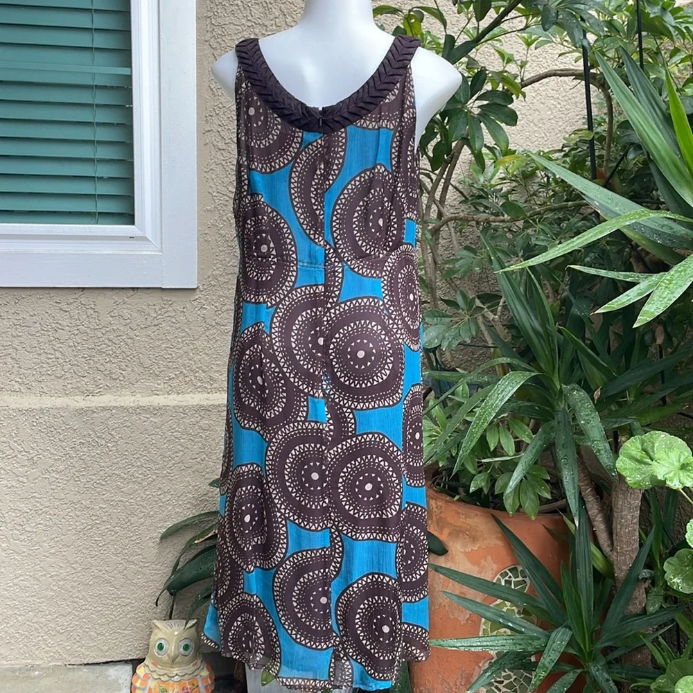 Tory Burch Blue and Brown Midi Dress with Elegant Design